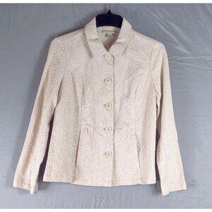 Embossed Appleseeds Blazer Off-White Floral Cottage Core Boho Shabby Chic Career